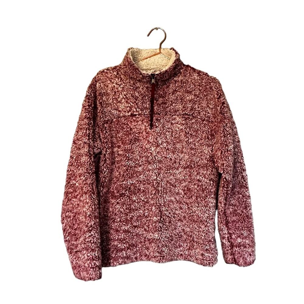 ODDY pink red sherpa popcorn pull over sweatshirt size small